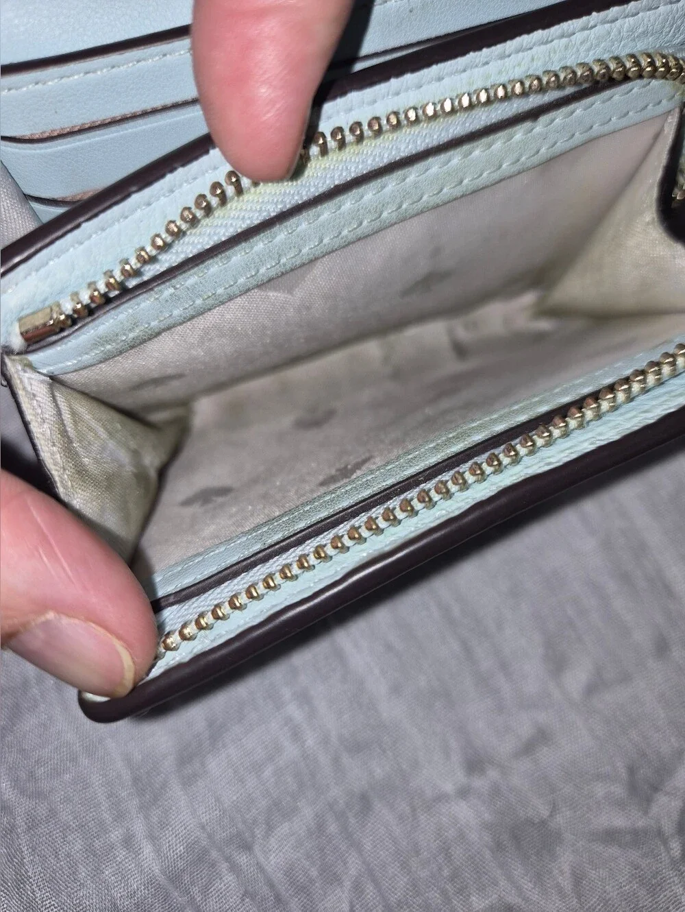 Kate Spade New York Marti Small Compact Bifold Wallet Light Blue Pebbled Leather